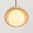 Suspension Vara à 3 lumières - travertin (pierre naturelle), bois et verre laiteux