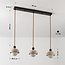 Suspension Vara à 3 lumières - travertin (pierre naturelle), bois et verre laiteux