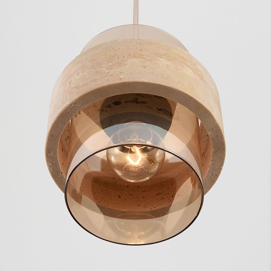 Suspension Yuki avec travertin et verre ambré - beige