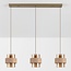 Suspension Flari avec 3 abat-jours en travertin et verre ambré - beige