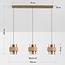 Suspension Flari avec 3 abat-jours en travertin et verre ambré - beige