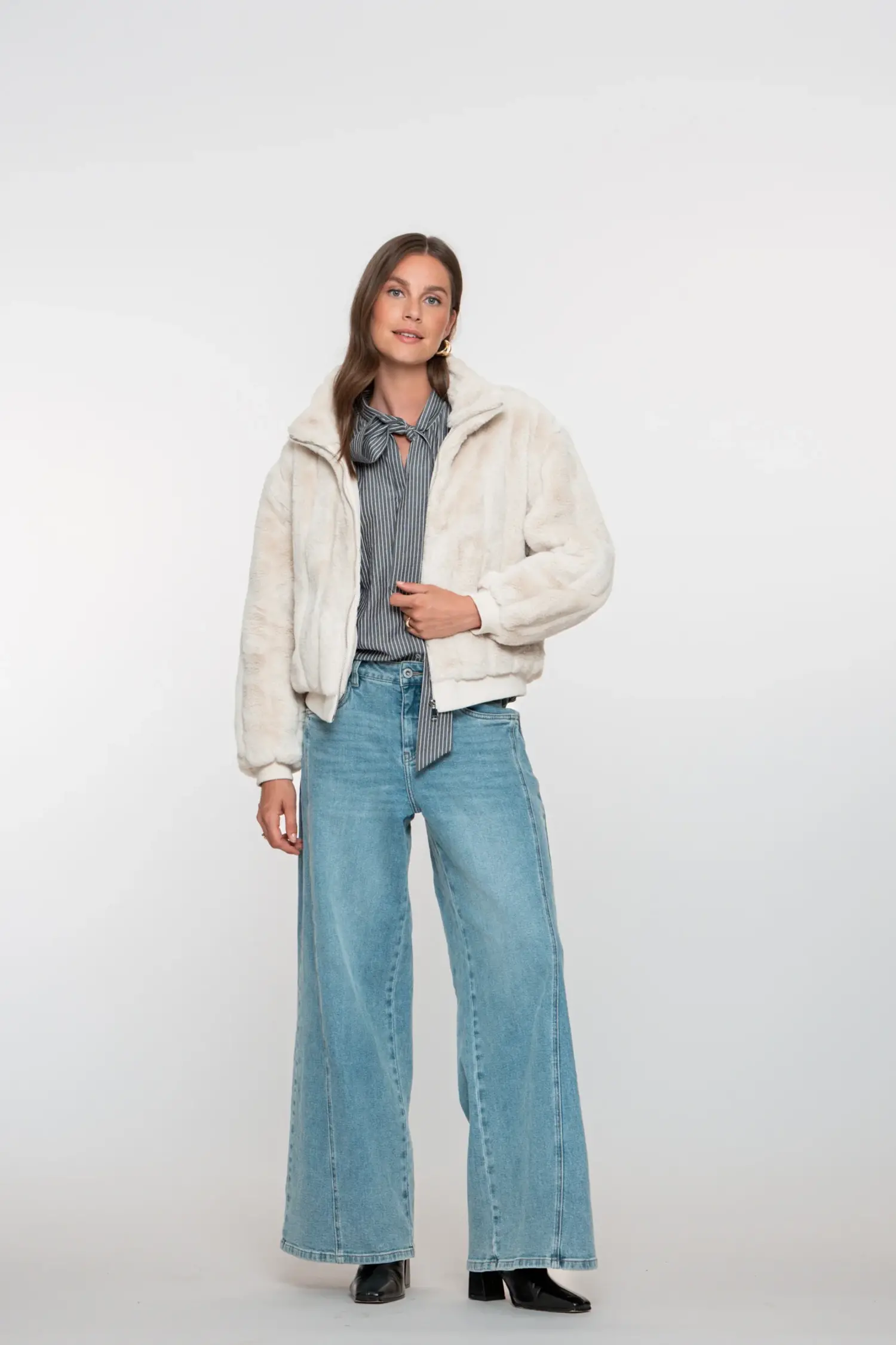 58562-19 - Jacket fake fur - off-white - Mode Galerie