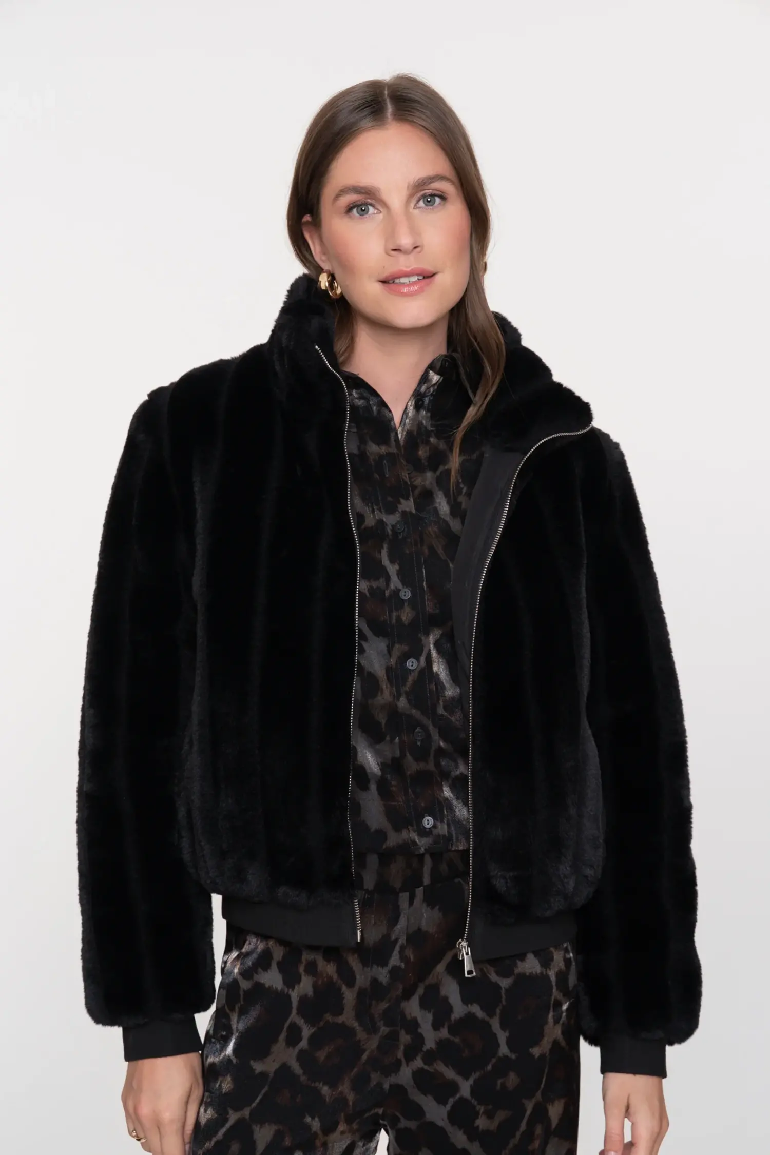 58562-19 - Jacket fake fur - black - Mode Galerie