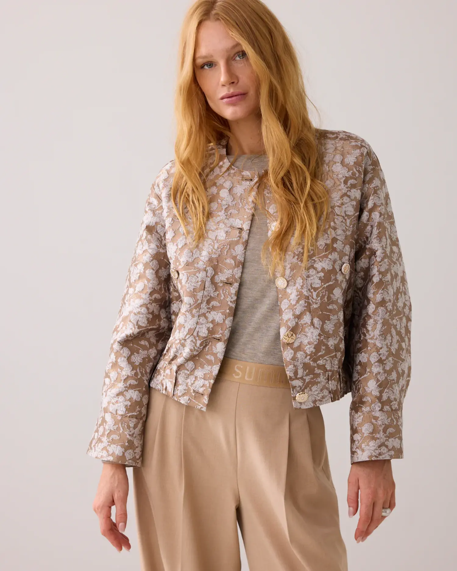 1s1205-12293 - Jacket bomber Leaves jaquard - Alpaca - Mode Galerie