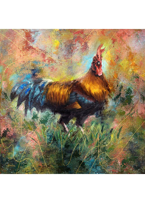 Rooster in grass   60  x  60  cm