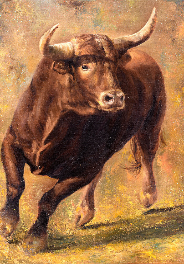Handmade Oil Painting Bull