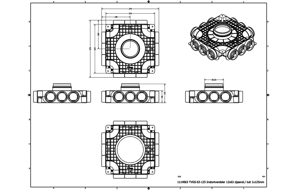 Vent-Axia Uniflexplus ventilatie subverdeelbox 12x Ø69mm met tuit