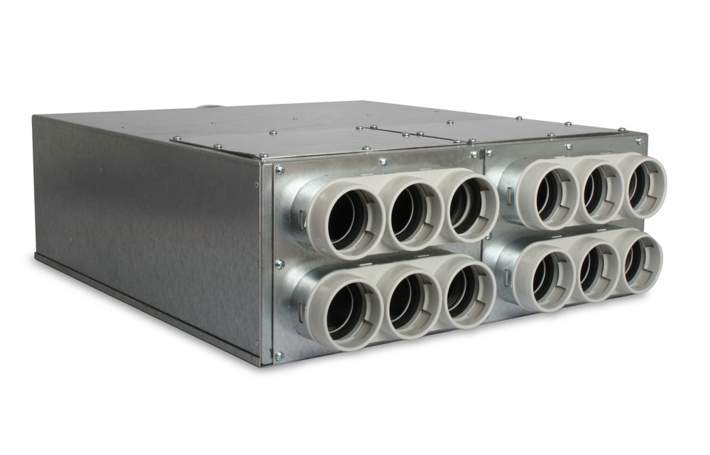 Vent-Axia Uniflexplus ventilatie verdeler met geluiddemper 12x Ø63mm met tuit