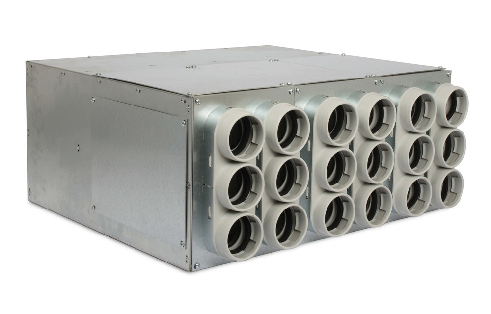 Vent-Axia Uniflexplus ventilatie verdeler met geluiddemper 18x Ø63mm met tuit
