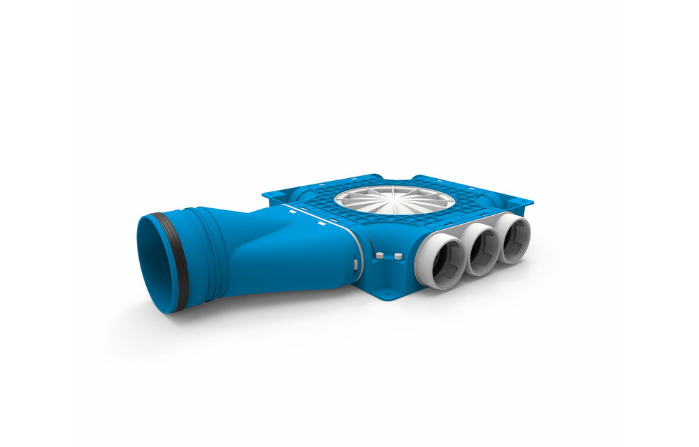 Vent-Axia Uniflexplus ventilatie samengestelde verdeler 9x Ø69mm met horizontale tuit Ø125mm