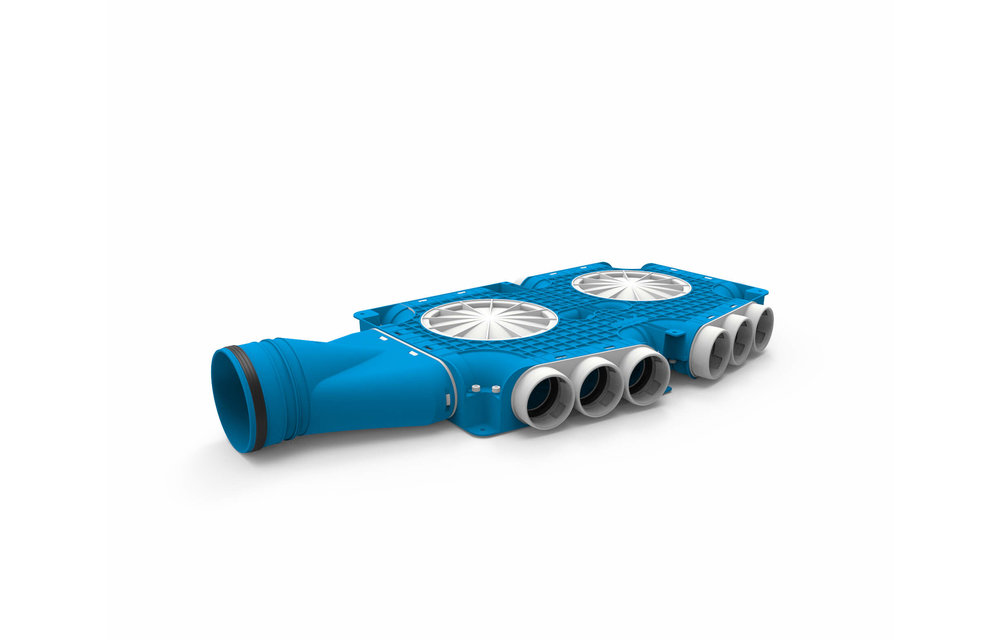 Vent-Axia Uniflexplus ventilatie samengestelde verdeler 15x Ø69mm met horizontale tuit Ø125mm