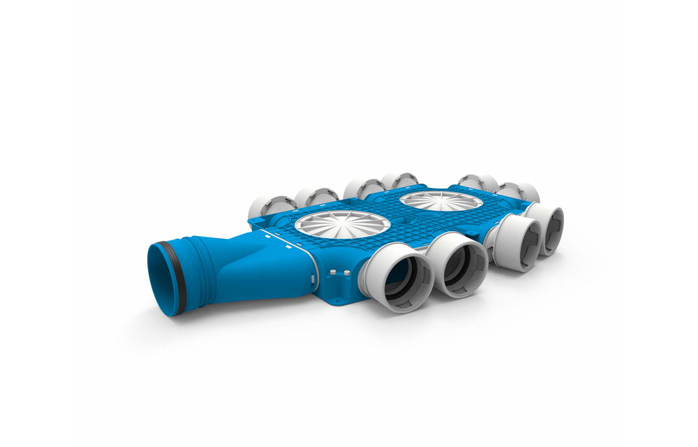 Vent-Axia Uniflexplus ventilatie samengestelde verdeler 10x Ø90mm met horizontale tuit Ø125mm