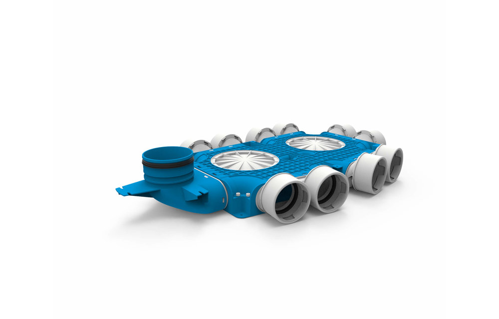 Vent-Axia Uniflexplus ventilatie samengestelde verdeler 10x Ø90mm met verticale tuit Ø125mm
