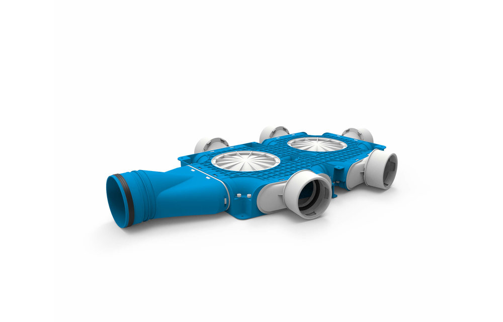 Vent-Axia Uniflexplus ventilatie samengestelde verdeler 5x Ø90mm met horizontale tuit Ø125mm