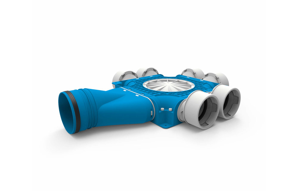 Vent-Axia Uniflexplus ventilatie samengestelde verdeler 6x Ø90mm met horizontale tuit Ø125mm