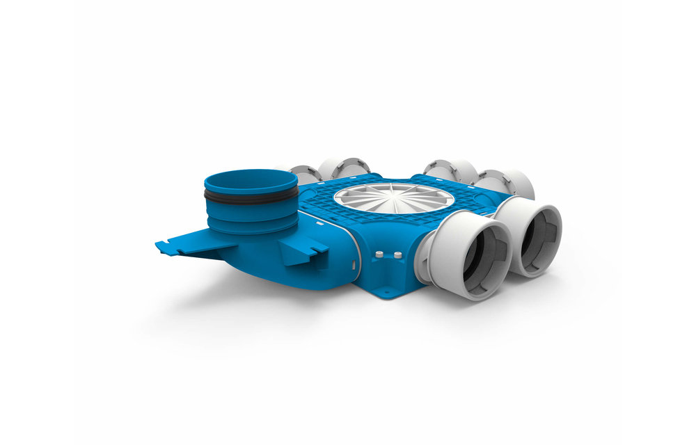 Vent-Axia Uniflexplus ventilatie samengestelde verdeler 6x Ø90mm met verticale tuit Ø125mm