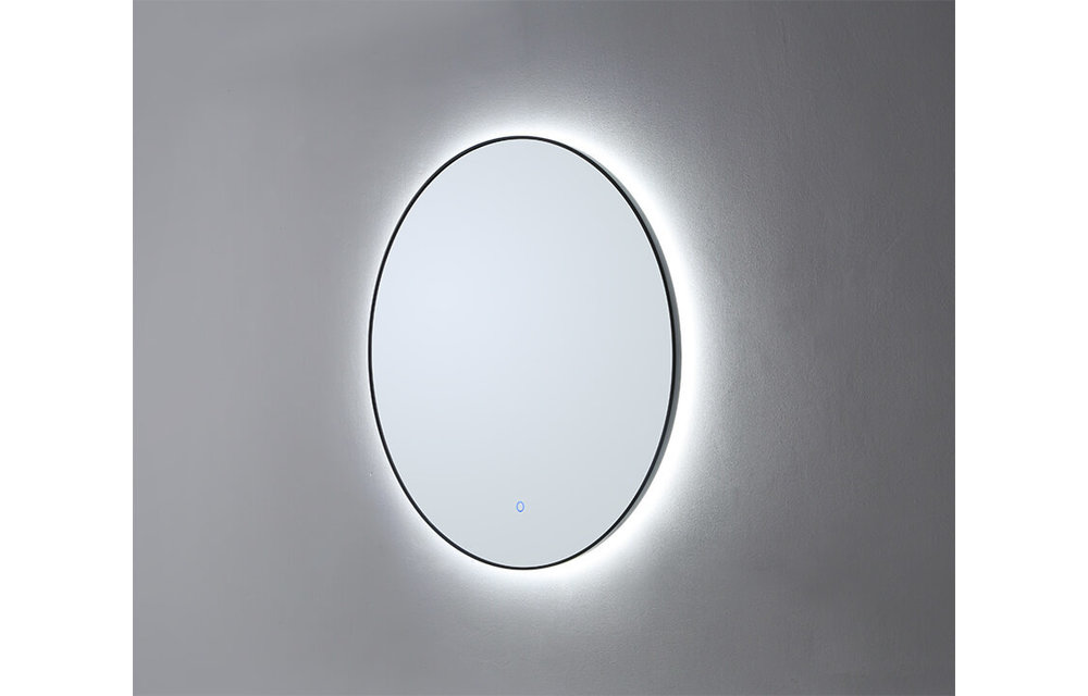 Saniful Ronde badkamerspiegel mat zwart met led verlichting in 3 kleuren instelbaar & dimbaar Incl. spiegelverwarming