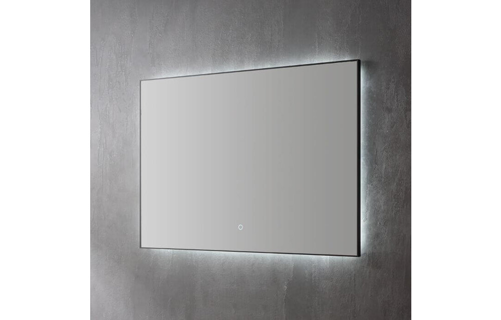 Saniful Rechthoekige mat zwart badkamerspiegel met led verlichting in 3 kleuren instelbaar & dimbaar Incl. spiegelverwarming