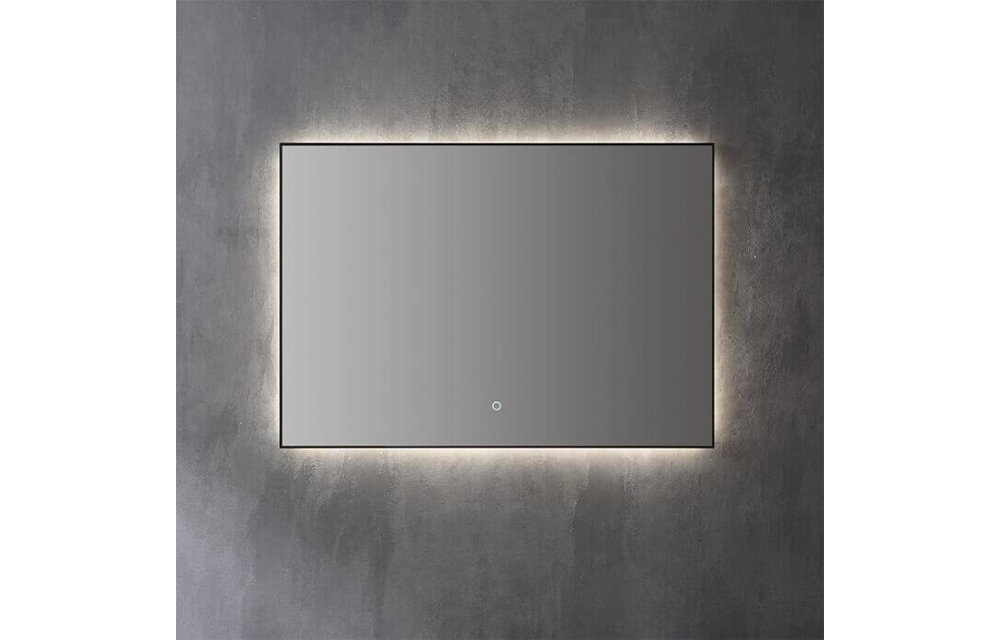Saniful Rechthoekige mat zwart badkamerspiegel met led verlichting in 3 kleuren instelbaar & dimbaar Incl. spiegelverwarming