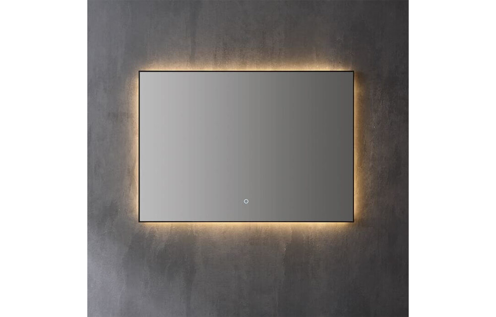 Saniful Rechthoekige mat zwart badkamerspiegel met led verlichting in 3 kleuren instelbaar & dimbaar Incl. spiegelverwarming