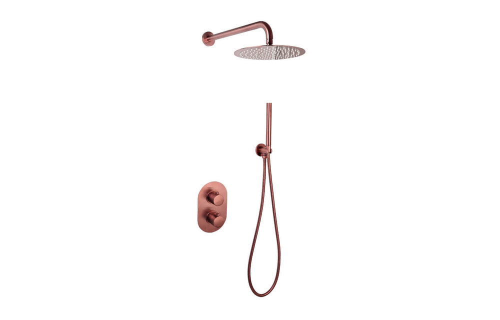Saniful Doucheset inbouw met box thermostaat en muurbevestiging douchekop 25cm rond Brons