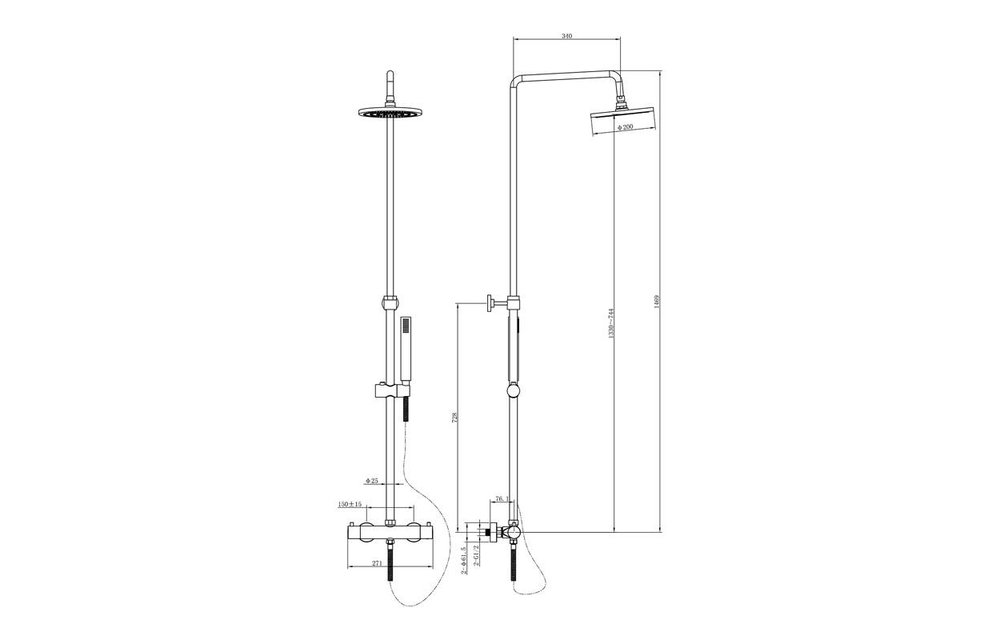 Saniful Doucheset opbouw thermostatisch in hoogte verstelbaar rond 20 cm chroom