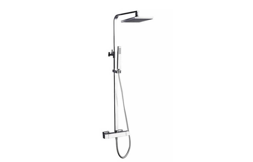 Saniful Doucheset opbouw thermostatisch in hoogte verstelbaar vierkant 20 cm chroom