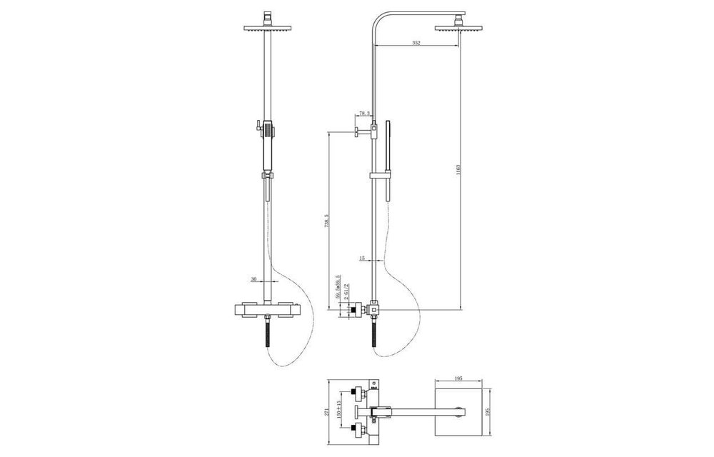 Saniful Doucheset opbouw thermostatisch in hoogte verstelbaar vierkant 20 cm chroom