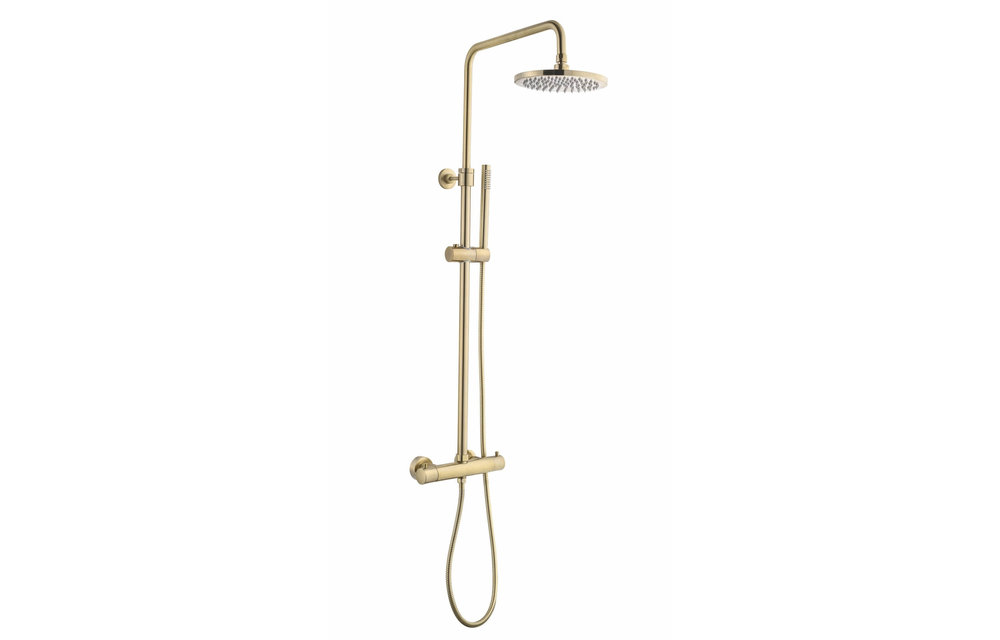 Saniful Doucheset opbouw thermostatisch in hoogte verstelbaar rond 20 cm Goud Geborsteld