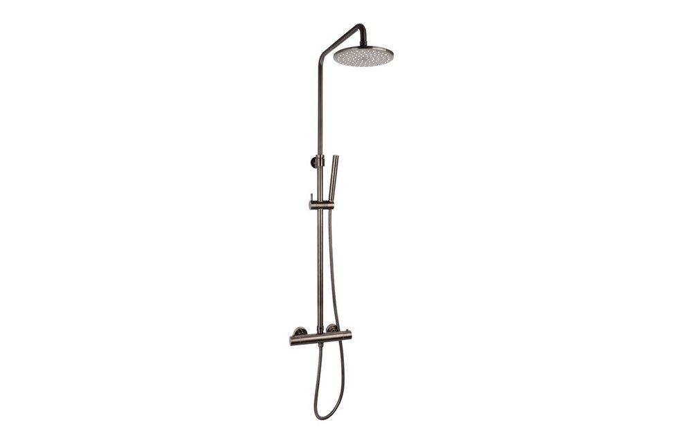 Saniful Doucheset opbouw thermostatisch in hoogte verstelbaar rond 20 cm Gun Metal