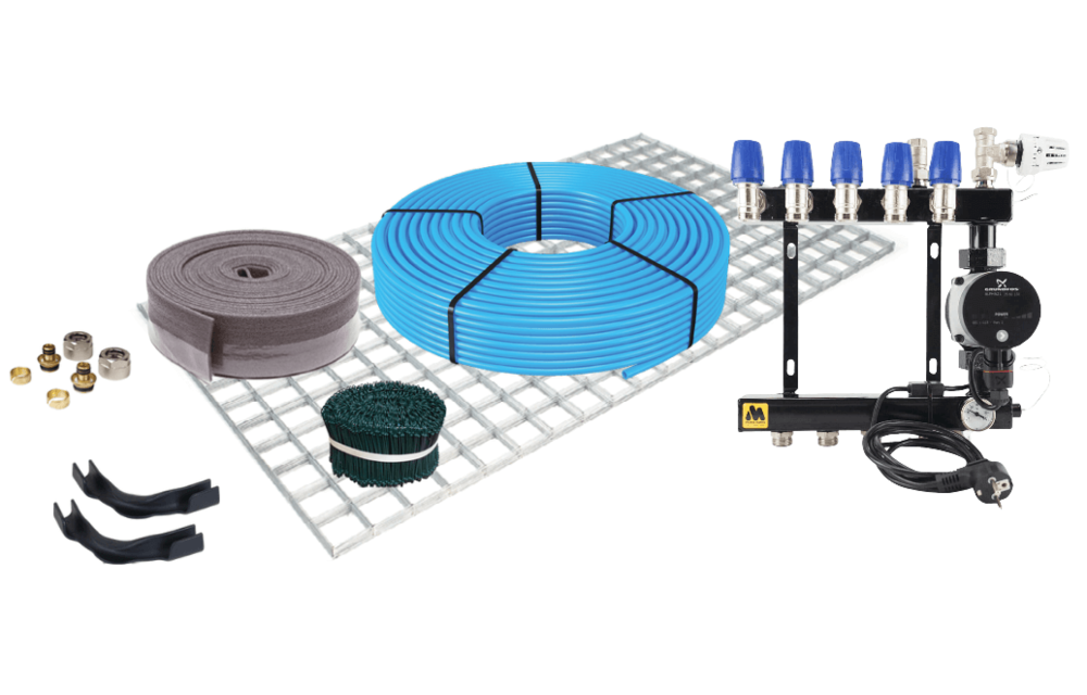 Vloerverwarmingset draadstaal tot 90m2 CV-ketel HT