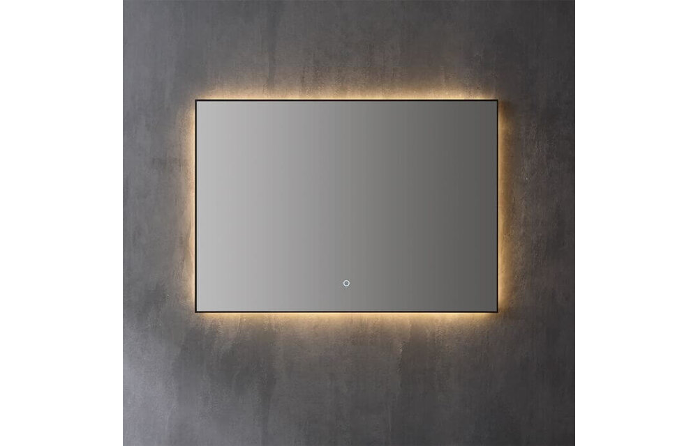 Saniful Rechthoekige mat zwart badkamerspiegel  met led verlichting in 3 kleuren instelbaar & dimbaar Incl. spiegelverwarming