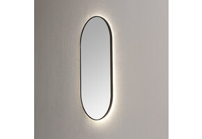 Saniful Ovale badkamerspiegel mat zwart met led verlichting in 3 kleuren instelbaar & dimbaar