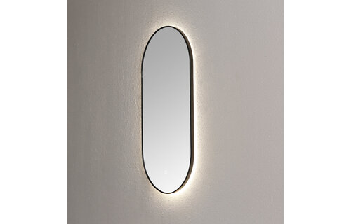 Saniful Ovale badkamerspiegel mat zwart met led verlichting in 3 kleuren instelbaar & dimbaar