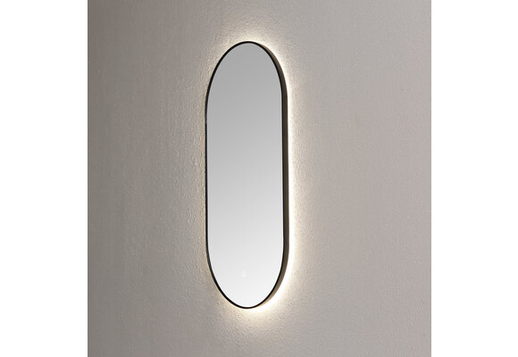 Saniful Ovale badkamerspiegel mat zwart met led verlichting in 3 kleuren instelbaar & dimbaar