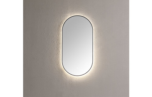 Saniful Ovale badkamerspiegel mat zwart met led verlichting in 3 kleuren instelbaar & dimbaar