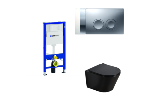 Toiletset zwart met geberit UP100 en DELTA25 bedieningspaneel