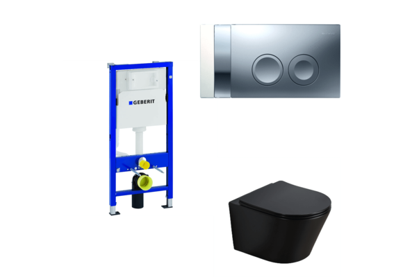 Toiletset zwart met geberit UP100 en DELTA25 bedieningspaneel