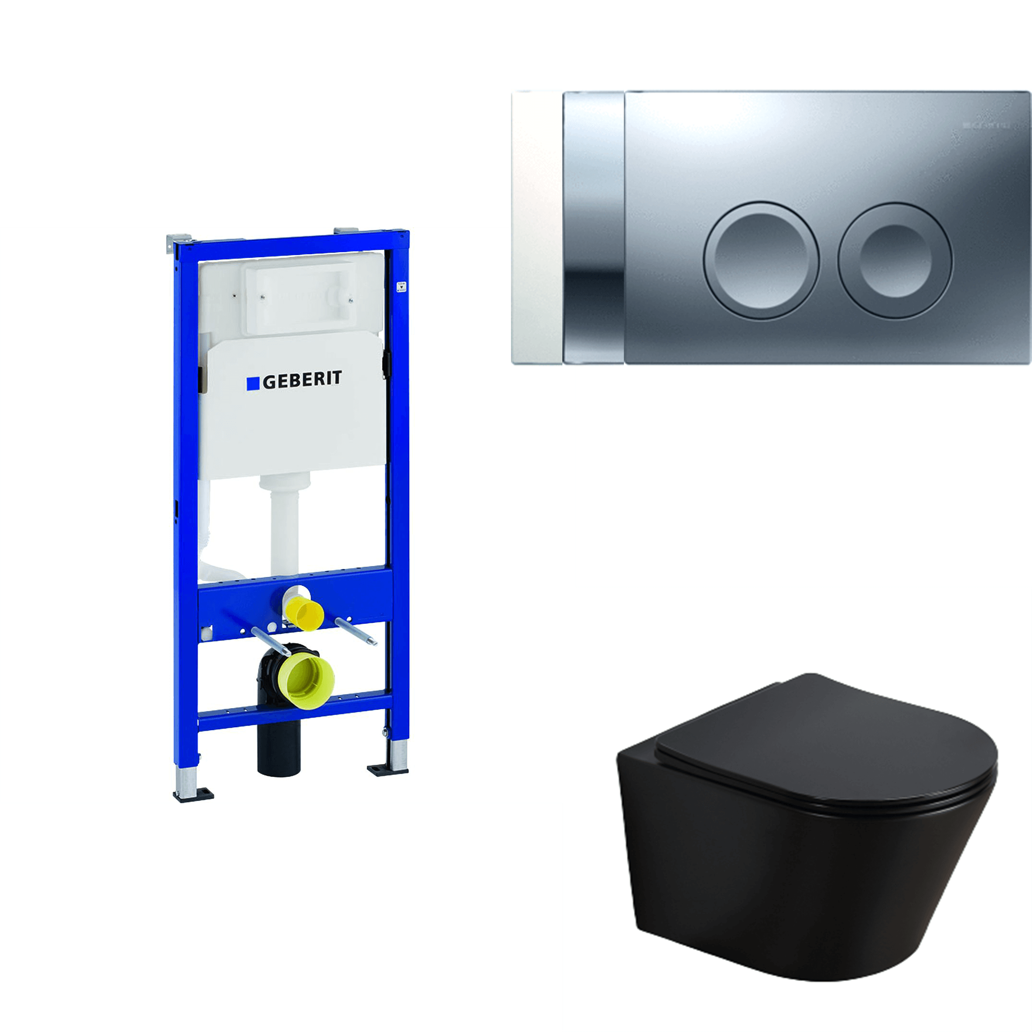 Toiletset zwart met geberit UP100 en DELTA25 bedieningspaneel