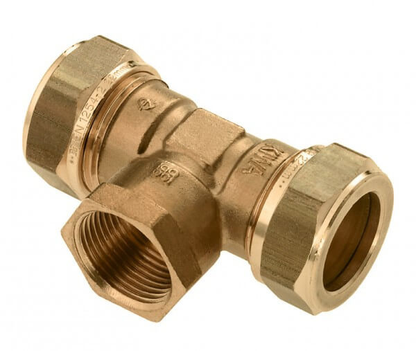 Bonfix messing schroef-T-stuk 90 graden 2x knel x binnendraad