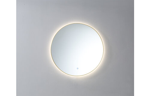 Saniful Ronde badkamerspiegel goud geborsteld met led verlichting in 3 kleuren instelbaar & dimbaar Incl. spiegelverwarming