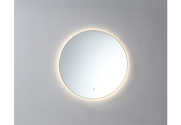 Saniful Ronde badkamerspiegel goud geborsteld met led verlichting in 3 kleuren instelbaar & dimbaar Incl. spiegelverwarming
