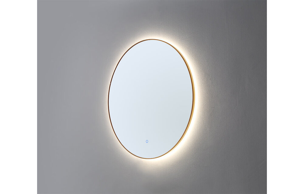 Saniful Ronde badkamerspiegel goud geborsteld met led verlichting in 3 kleuren instelbaar & dimbaar Incl. spiegelverwarming