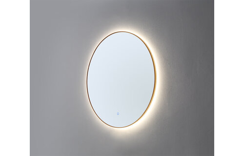 Saniful Ronde badkamerspiegel goud geborsteld met led verlichting in 3 kleuren instelbaar & dimbaar Incl. spiegelverwarming