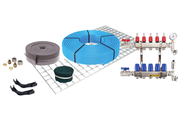 Vloerverwarmingset draadstaal tot 90m2 Warmtepomp LT