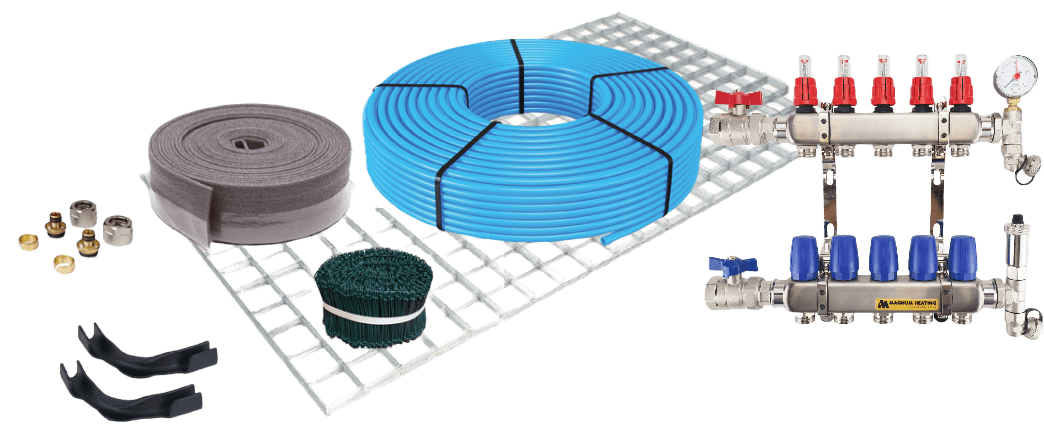 Vloerverwarmingset draadstaal tot 100m2 Warmtepomp LT