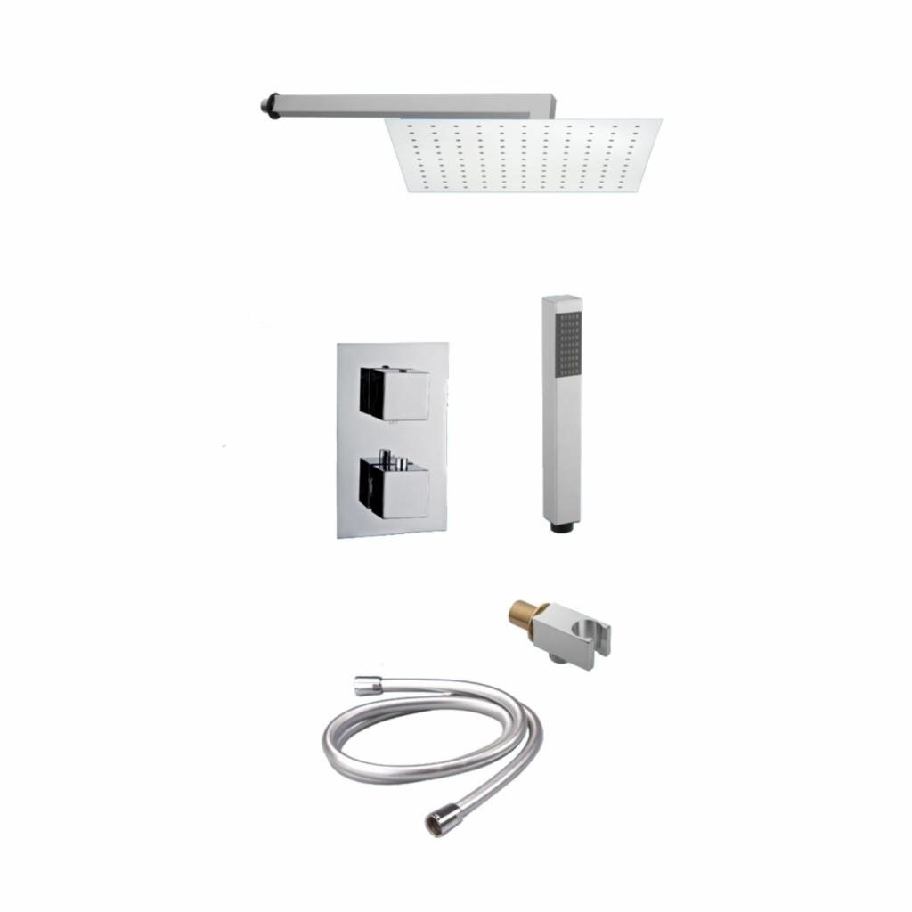 Saniful Doucheset inbouw met thermostaat en muurbevestiging  douchekop vierkant chroom