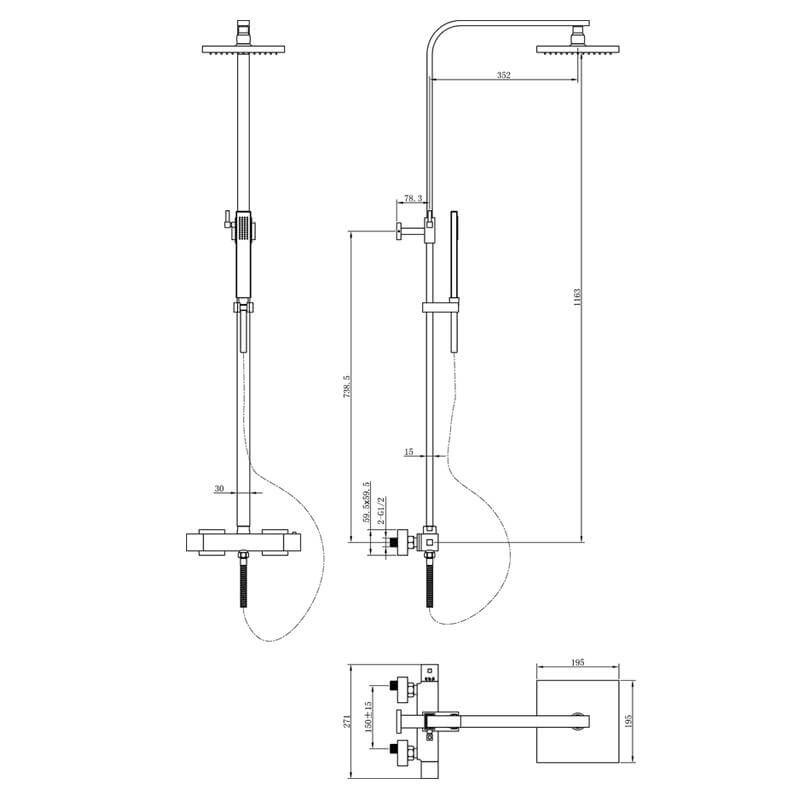 Saniful Doucheset opbouw thermostatisch in hoogte verstelbaar vierkant 20 cm chroom