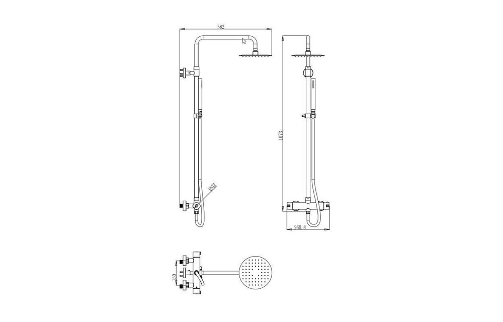 Saniful Doucheset opbouw thermostatisch in hoogte verstelbaar rond 25 cm RVS