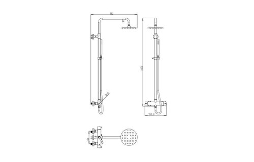 Saniful Doucheset opbouw thermostatisch in hoogte verstelbaar rond 25 cm RVS